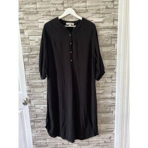 Ann Taylor LOFT Solid Loose Oversized Church T-Shirt Button Midi Dress Black